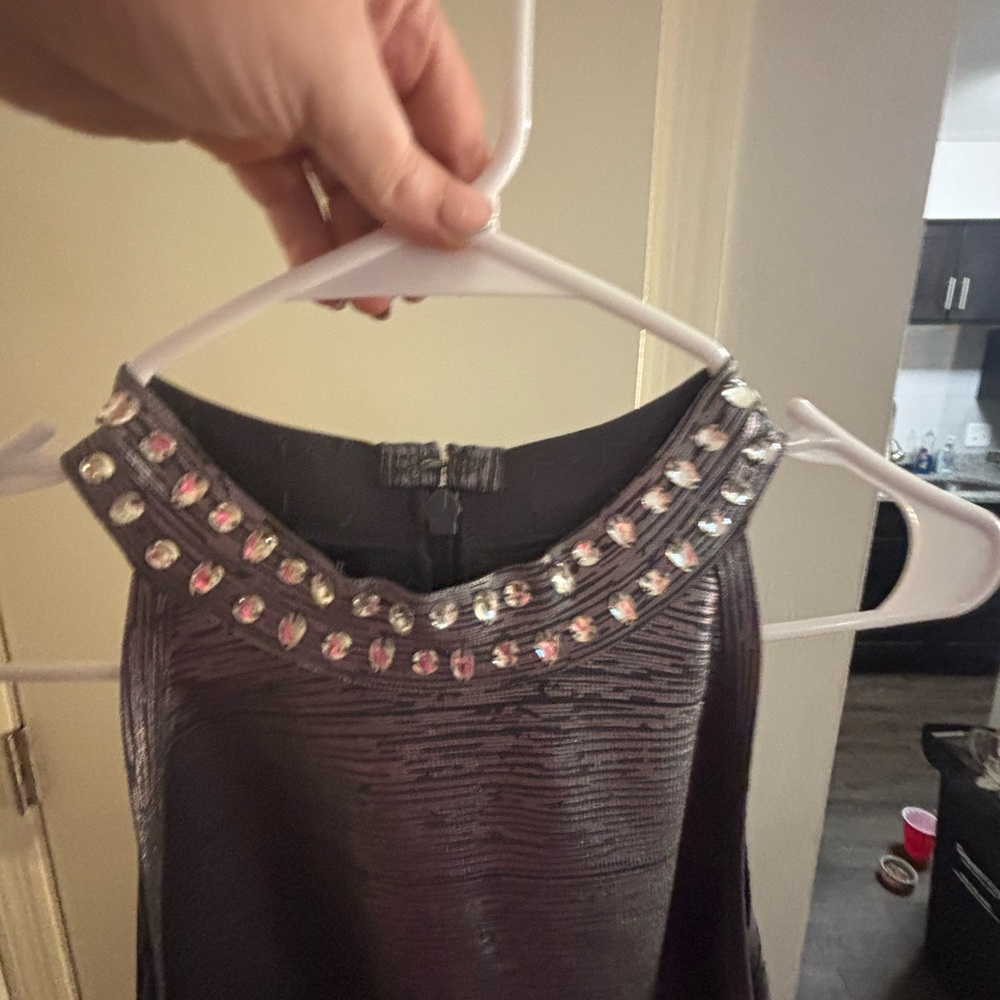Boston Proper Metallic Silver Fringe Halter Midi Dress - Picture 11 of 12